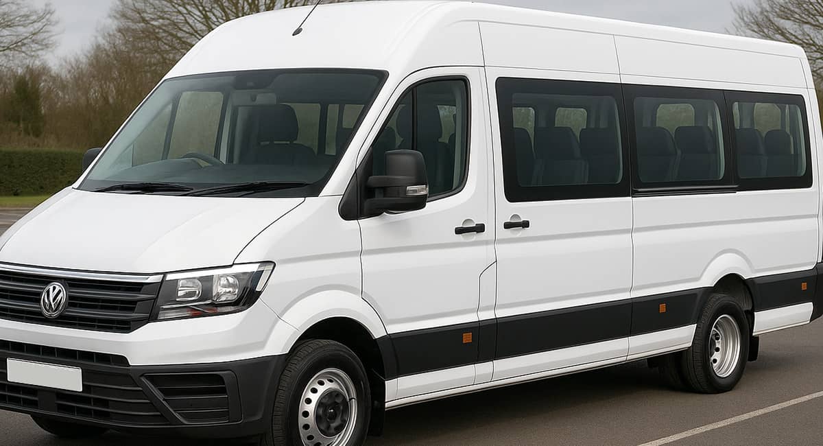 White Volkswagen Crafter minibus
